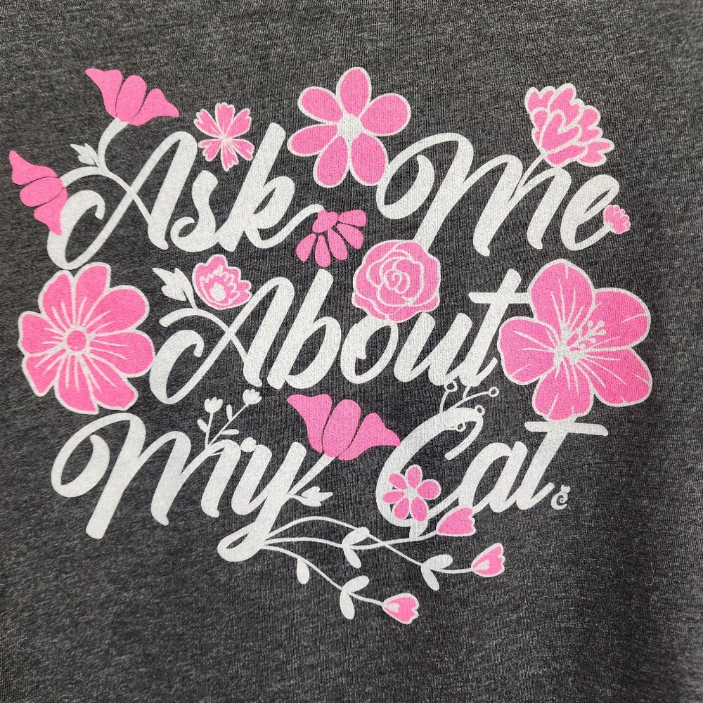 Canvas Ask Me about my cat floral print short sleeve graphic t-shirt woman sz S - Picture 4 of 6